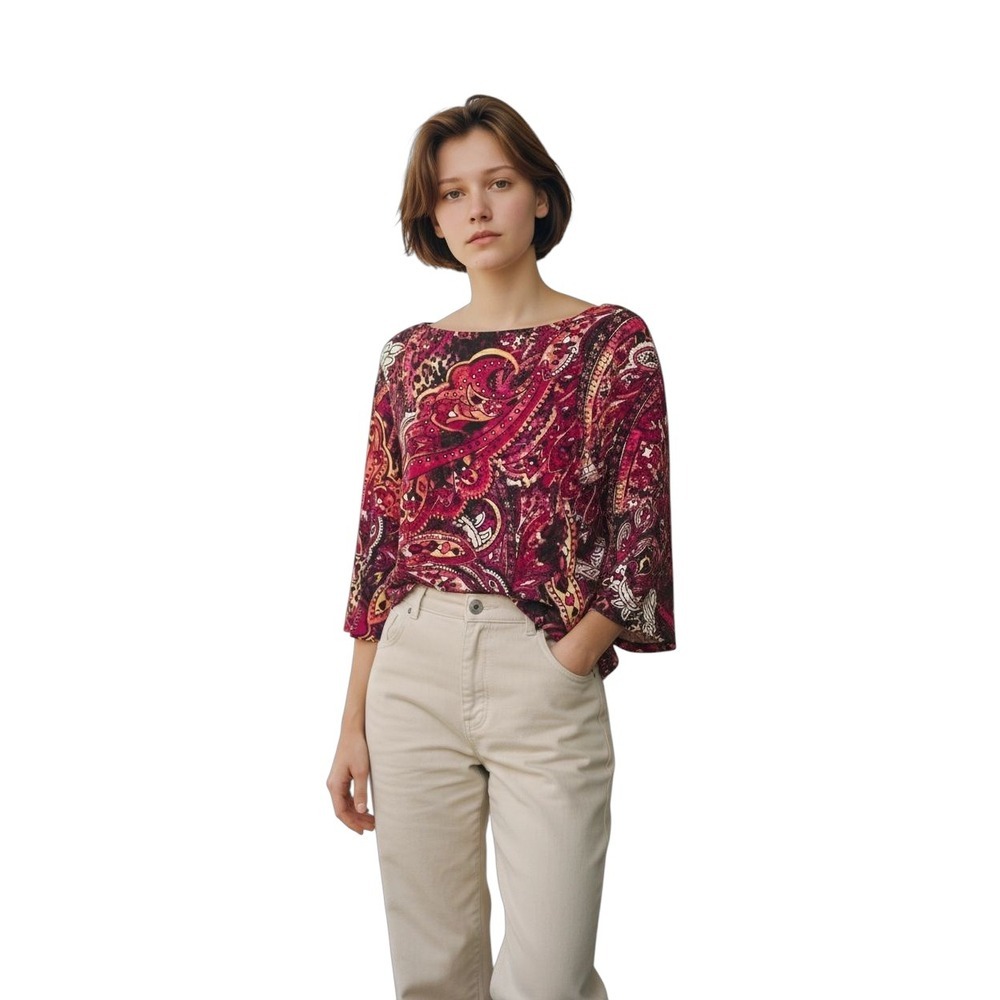 Jones Studio Magenta Paisley Boatneck Blouse